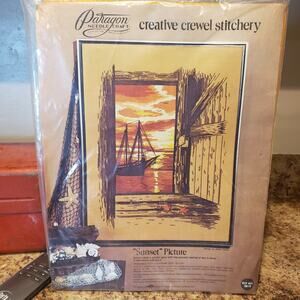 Paragon Needlecraft Creative Crewel Stitchery 1974 Sunset Picture Unopened #0918